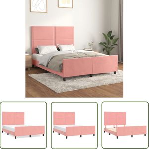 The Living Store Bedframe met hoofdeinde fluweel roze 140x190 cm - Roze Bedframe - Velvet Bedframe - Royaal Bed - Hoofdeinde Bed - Adjustable Bedhead