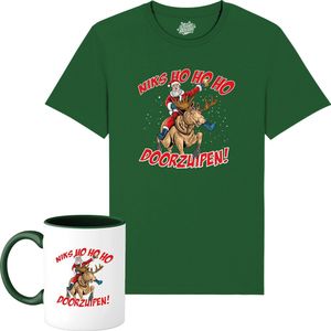 Ho Ho Ho Doorzuipen - Foute kersttrui kerstcadeau - Dames / Heren / Unisex Kleding - Grappige Kerst en Bier Outfit - T-Shirt met mok - Unisex - Bottle Groen - Maat XL