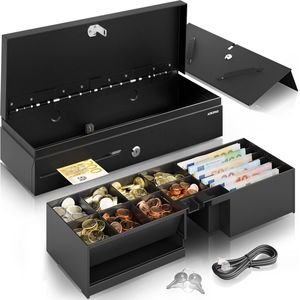 ACROPAQ Kassalade Fliptop - 34 x 33 x 10 cm - Geldlade met 8 muntvakken en 6 biljettenvakken - RJ11 aansluiting - Metalen kassa lade