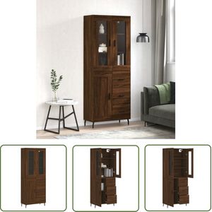 The Living Store Hoge kast 69,5x34x180 cm bewerkt hout bruin eikenkleur - Hoge Kast - Opbergkast - Kast - Bruine Eiken - Houten Kast