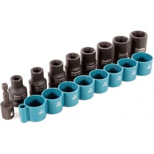 Makita B-54645 9-delige Krachtdoppenset incl. adapter in rubberen houder - 1/2