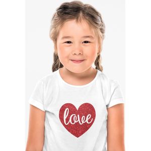 T-shirt voor meisjes met love hart glitter | Maat 104