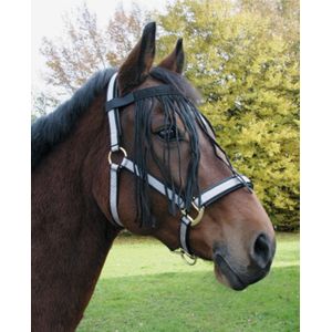 Excellent - Vliegenfrontriem Paard Cob - Katoen - vliegenmasker voor paarden - bescherming tegen insecten - Zwart