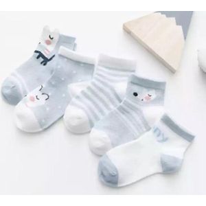 5 paar New born Baby sokken - set babysokjes - 0-6 maanden - blauwe babysokken - muis - muisje - multipack - dierensokken