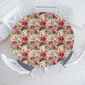 New Bed Floraal Bonte Lente Bloemen Bladeren Rekbare Ronde Tafellaken, Elastische Stof Tafelhoes rondom 91 cm - 102 cm Diameter