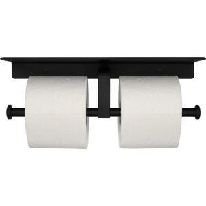 QUVIO Dubbele toiletrolhouder - Met legplank - Toiletrolhouder - Toiletaccessoires - wcrolhouders - Voor 2 wc rollen - Metaal - Zwart