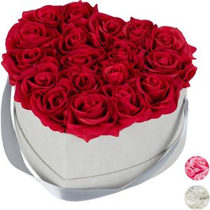 Relaxdays flowerbox - rozenbox - rozen in doos - bloemendoos - kunstbloemen - hart - grijs - rood