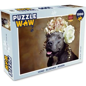 Puzzel Hond - Bloemen - Rozen - Legpuzzel - Puzzel 1000 stukjes volwassenen