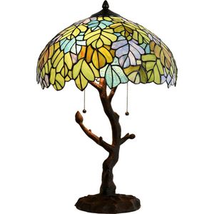 LumiLamp Tiffany Tafellamp Ø 40x60 cm Groen Glas Tiffany Bureaulamp