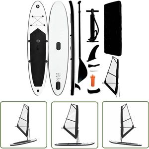 The Living Store Stand Up Paddleboard opblaasbaar met zeilset zwart en wit - Stand Up Paddleboard - Sup Board - Opblaasbord - Watersport - Zeilen