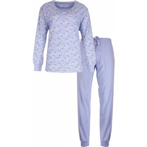 Tenderness Dames Pyjama Set - Bloemetjes print - 100% Gekamde Katoen - Blauw - Maat XXL