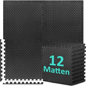 Mat fitnessset [61 x 61 cm], 12/24/48 puzzelmat, EVA-sportmat, fitnessmat, antislip gymnastiekmat, dikte 10 mm, vloermat voor fitnessapparatuur en sportschool