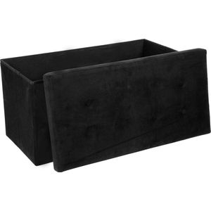 Hocker met opbergruimte - Opbergpoef - Zwart Velvet - H38 x B76 cm