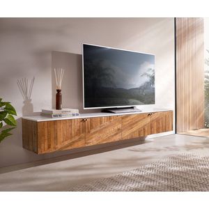 Tv-meubel Bahan mango teak 200 cm 4 deurs marmer Top White Floating Lowboard