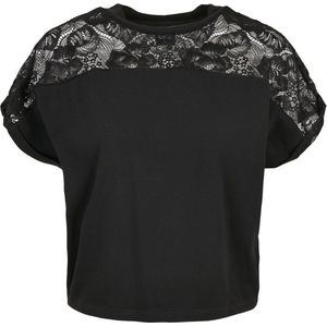 Urban Classics - Short Oversized Lace Dames T-shirt - 3XL - Zwart