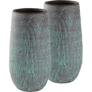 Set van 2x Stuks Hoge Bloempotten/Plantenpotten Vaas van Keramiek Antiek Brons D17 en H30 cm