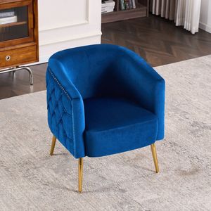 Merax Klassieke Blauwe Fauteuil - Comfortabele Leunstoel met Metalen Poten voor Woonkamer en Slaapkamer