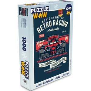 Puzzel Auto - Racebaan - Retro - Letters - Legpuzzel - Puzzel 1000 stukjes volwassenen