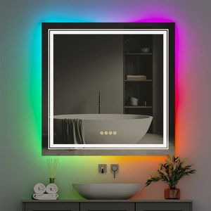 Eszenzics™ Moderne badkamerspiegel - RGB kleuren - Dimbare LED Verlichting - Anti-condens spiegel - Breukbestendig - 80x80cm