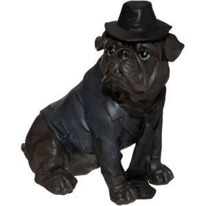 Decoratief beeld/figuur - Bulldog met hoed, stropdas en jasje - beeld 44,5cm