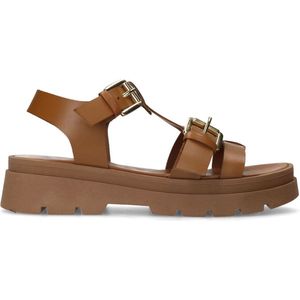 Sacha - Dames - Cognac chunky sandalen met buckles - Maat 39
