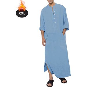 Nivard Islamitische Kleding - Djellaba Heren - Moslim Kleding - Arabisch Mannen Kaftan - Alhamdulillah - Lichtblauw XXL