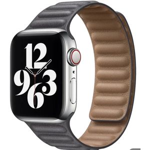 Geschikt voor Apple Watch-horlogebandje-echt leer- modern ribbel design-maat 42/44/45/49mm- magnetische sluiting
