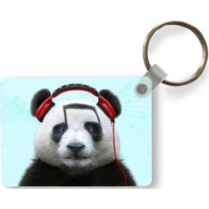 Sleutelhanger - Panda - Koptelefoon - Dier - Muzieknoten - Rood - Uitdeelcadeautjes - Plastic