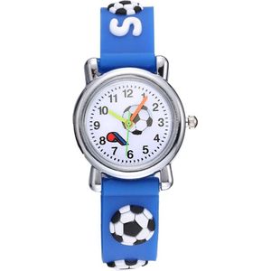 Kinder Horloge | Voetbal / Soccer Blauw | 3D Siliconen | Ø 25 mm