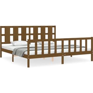 vidaXL - Bedframe - met - hoofdbord - massief - hout - honingbruin - 200x200 - cm