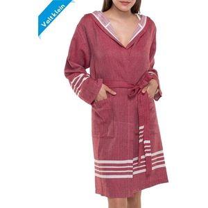 Hamam Badjas Sun Bordeaux - S - korte sauna badjas met capuchon - ochtendjas - duster - dunne badjas - unisex - twinning