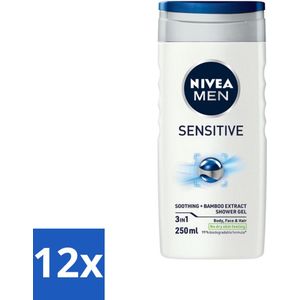 Nivea - Men - Sensitive Douchegel - Hydraterend - 250 ml - Voordeelverpakking - 12 stuks