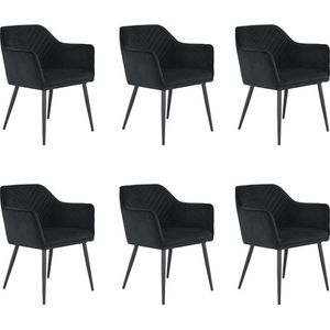 Bronx71® Velvet eetkamerstoel Fiona zwart - Eetkamerstoelen set van 6