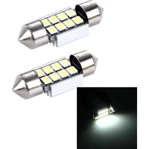 2 STKS 3 W 200 LM 6000 K 31 MM 8 SMD-2835 LEDs Bicuspid Poort Decodering Auto Dome Lamp LED Leeslamp, DC 12 V (Wit Licht)