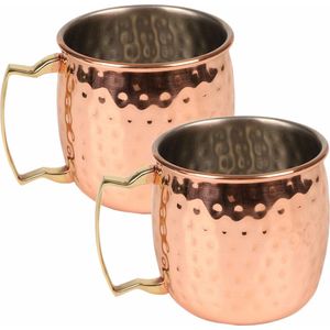 Urban Living Moscow Mule glas/beker - 2x - RVS metaal - koperkleurig - 500 ml - luxe cocktailglazen