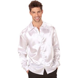 Witte satijnachtige blouse voor mannen - Verkleedkleding