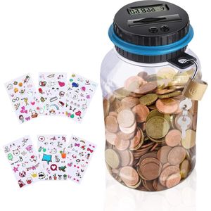 Spaarpot voor kinderen - elektronische spaarpot - 18 l - grote spaarpot met slot en schattige stickers - spaarpot met teller
