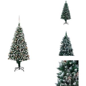 vidaXL Kunstkerstboom - Levensecht - Witte sneeuw - 210 cm - Inclusief dennenappels - LED-verlichting - Groen - USB-aansluiting - Decoratieve kerstboom