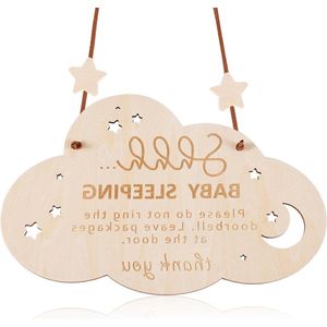 Baby Slaapt Bord voor de Voordeur - Houten Deurbord met Henneptouw - Niet Bellen Deurbel Bord - Hangend Bord voor Babykamer