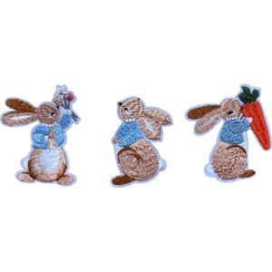 Konijn Bunny Strijk Patch Set 3 Stuks 5.2 cm / 6.2 cm / Beige Blauw Oranje