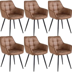 Colenis - Oriana Eetkamerstoel - Set Van 6 - Cognac - Microvezel - Microfiber - Industrieel