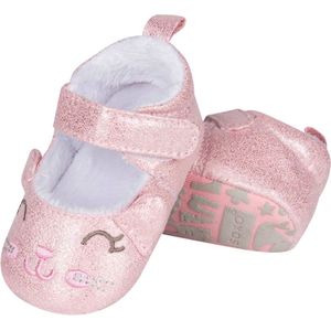 Soxo - Babyslofjes Kittens Roze – Maat 18-19 – Glitterstof Slofjes met Antislip Zool voor Meisjes (6-9 maanden) - Babyslofje roze glitter - Poezenhoofd slofjes - Poezenhoofd babyschoentjes - Slofjes met anti-slip zool - Unieke babyslofjes