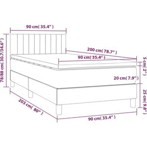 VidaXL Boxspring met Matras - Stof Donkerbruin - 90x200 cm