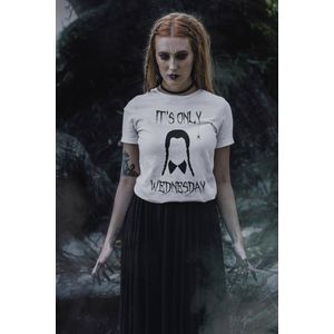 Rick & Rich - Wit T-shirt - It's only wednesday - The Addams Family - Gothic T-shirt - Wednesday T-shirt - Wit Wednesday T-shirt - Wit T-shirt maat M - T-shirt met ronde hals - Wednesday Addams