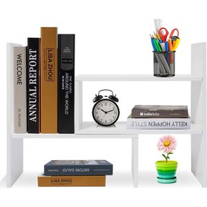 Boekenkast kleine bureau-organizer, boekenkast, boekenkast, hout, verstelbare boekenkast, uittrekbaar staand rek voor kantoorbenodigdheden, wooncultuur en keuken