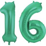 Folat Folie ballonnen - 16 jaar cijfer - glimmend groen - 86 cm - leeftijd feestartikelen