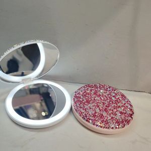 Make-Up Spiegel Led Laste Luxe Crystal Shiny Ronde Draagbare Spiegel Schoonheid