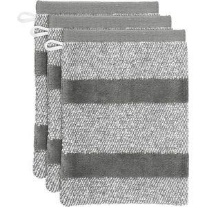 Beddinghouse Sheer Stripe set van 3 Washandjes - 16x22  cm - Antraciet