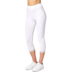 Merry Style MS-MS10-224-LE Dames Capri Leggings met Kant - Sport - Vrijetijdsbroek - 3/4 Lengte - Katoen - Wit - XS