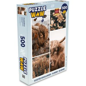 Puzzel Schotse hooglander - Vlinder - Bloemen - Legpuzzel - Puzzel 500 stukjes